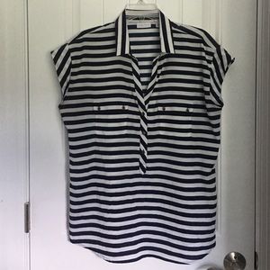Navy blue striped blouse size large